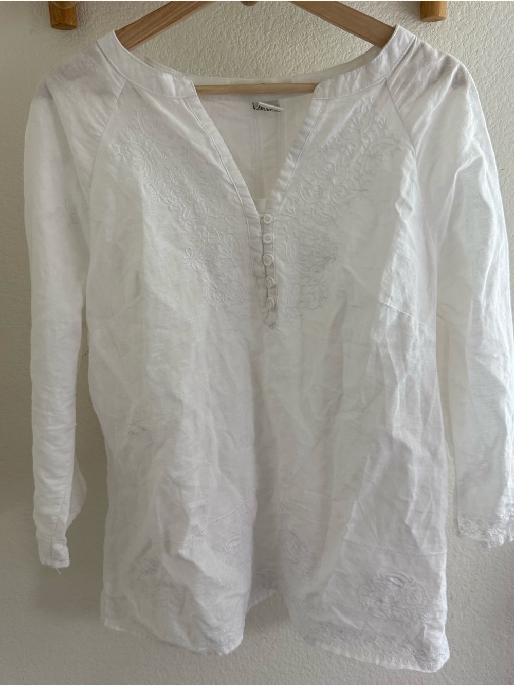 Susan Bristol peasant boho coastal grandma cottagecore Embroidered Linen top
